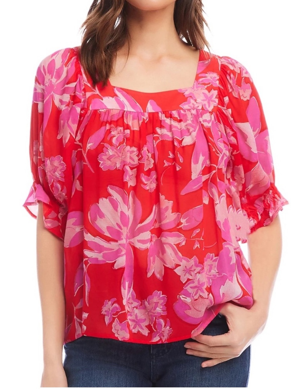 Karen Kane Floral Square-Neck Blouse Medium